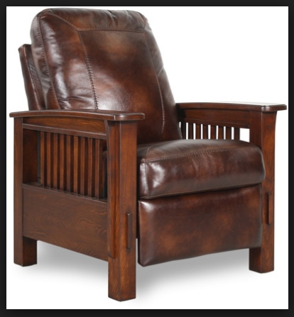 leather reclining chair with wood arms