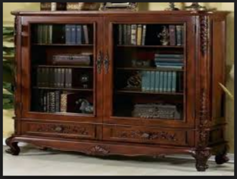 antique wooden bookcase with glass doors