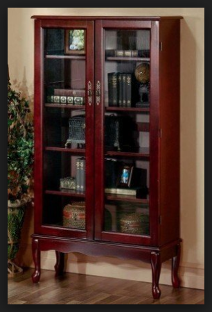 cherry wood bookcase with glass doors